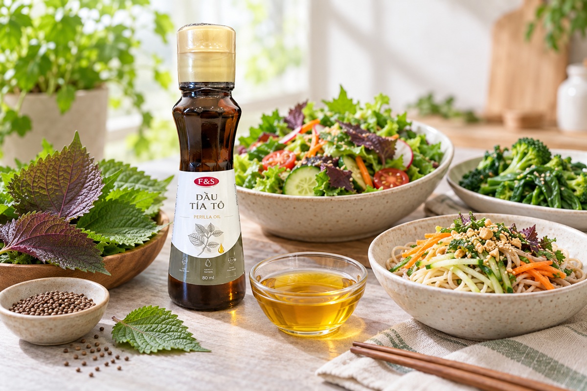 Dầu hạt tía tô sử dụng cùng salad và các món ít chế biến nhiệt