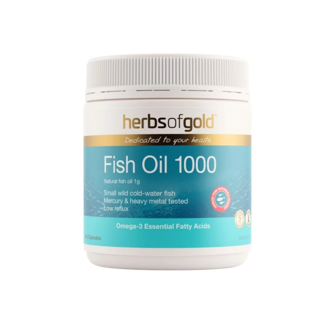Viên Uống Dầu Cá Tự Nhiên Herbs of Gold Fish Oil 1000 – Bổ Sung Omega-3, Hỗ Trợ Tim Mạch, Não Bộ