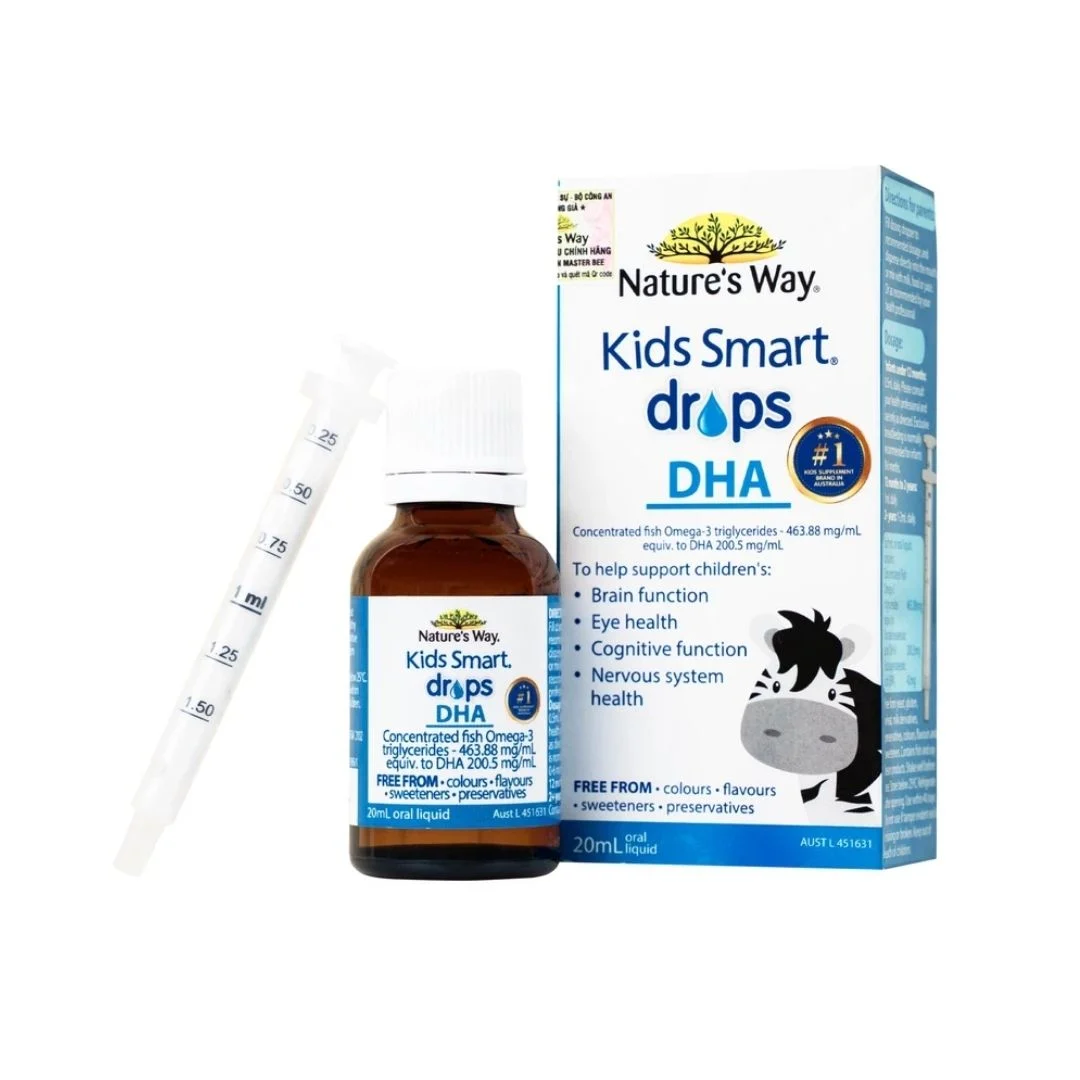Siro bổ não, mắt và hệ thần kinh cho trẻ Kids Smart Drops DHA Nature's Way (20ml) - Úc